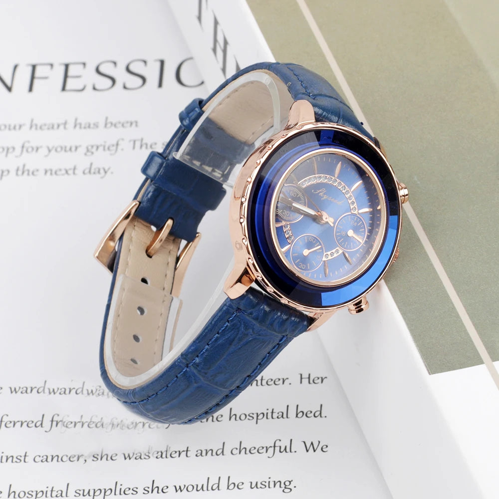 Blue Watch Women Watches Ladies Fashion Genuine Leather Women's Bracelet Watches Brand Wristwatch Female Casual Quartz Clock