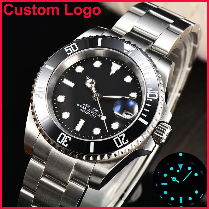 Reloj automático con logotipo S personalizado de 40mm para hombre, diseño Sub-Mariner, resistente al agua, movimiento NH35, reloj de pulsera luminoso de acero inoxidable BGW9