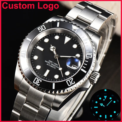 40mm Automatic Custom S Logo Watch For Men Sub-Mariner Design Waterproof NH35 Movement BGW9 Luminous Stainless Steel WristWatch