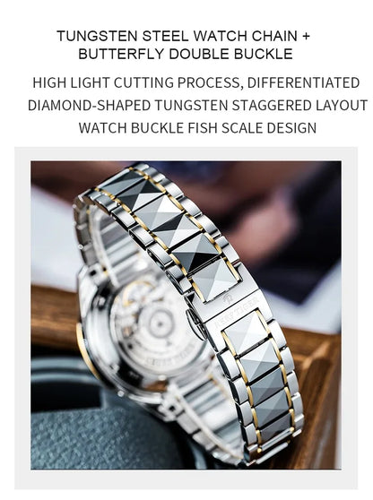 Reef Tiger Men Automatic Watch Luxury Mechanical Wristwatch 100M Waterproof Luminous Steel Strap Multi Dial Year,Month,Week,Date