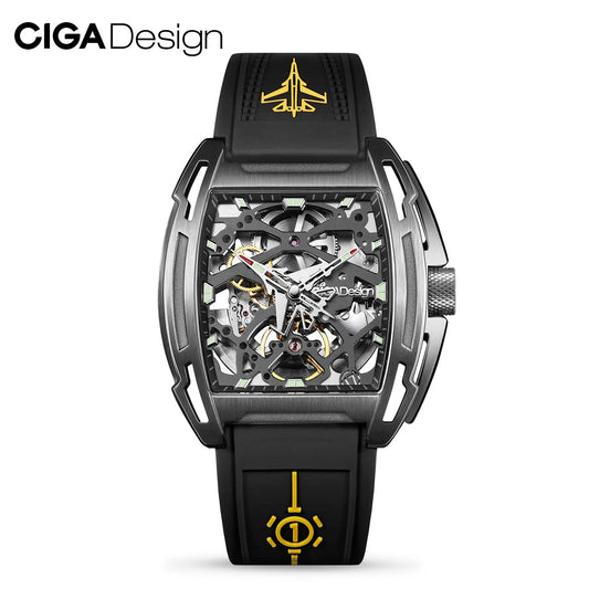 Reloj automático CIGA Design de edición limitada con esqueleto para hombre, relojes de pulsera mecánicos, caja con revestimiento de titanio IP, cristal de zafiro