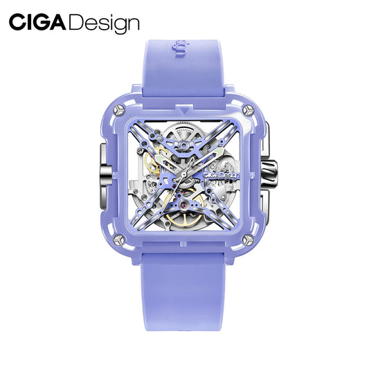 CIGA Design X Series Reloj Automático Esqueleto Púrpura para Mujer Relojes de Pulsera Mecánicos de Cerámica Elegantes Correa de Silicona