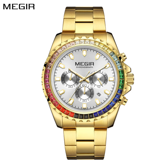 Reloj MEGIR para Hombre, relojes de pulsera originales de lujo con diamantes de cuarzo, Reloj luminoso resistente al agua, relojes de negocios, Reloj con fecha automática para Hombre