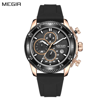 Reloj MEGIR a la moda para Hombre, Reloj de pulsera deportivo de silicona, cronógrafo de cuarzo, Esfera Grande, manecillas luminosas, Reloj con fecha para Hombre