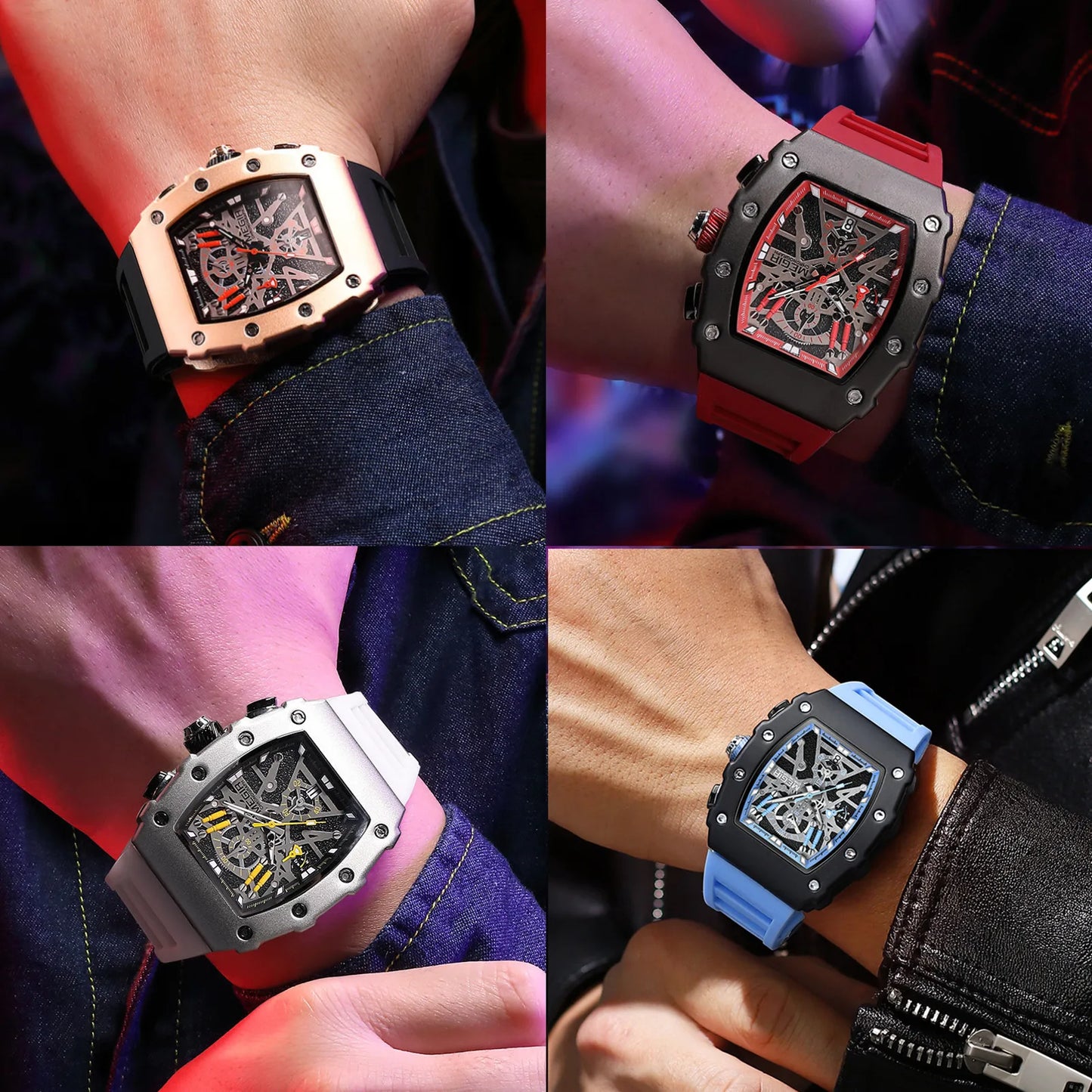 Relojes MEGIR con correa de silicona a la moda para hombre, reloj de pulsera deportivo con manecillas luminosas y esfera grande, reloj de pulsera de cuarzo con fecha, cronógrafo, Montre Homme