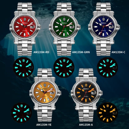 BERNY Men Diver Automatic Watch BERNY NH35 Luminous Sapphire Stainless Steel Diving Mechanical Wristwatch Sport Waterproof 10ATM