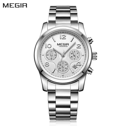 Relojes MEGIR de lujo para mujer, reloj de vestir para mujer, reloj de pulsera informal para mujer, cronógrafo de cuarzo, pulsera de acero inoxidable, reloj para mujer