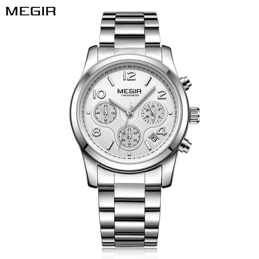 Relojes MEGIR de lujo para mujer, reloj de vestir para mujer, reloj de pulsera informal para mujer, cronógrafo de cuarzo, pulsera de acero inoxidable, reloj para mujer