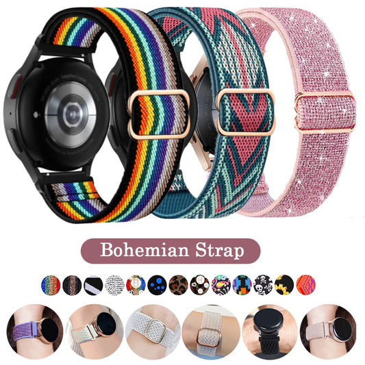 Shiny 20mm/22mm strap For Samsung Galaxy Watch 6/5/pro/3/4/6 classic/Active 2 Elastic Bohemian bracelet Huawei GT 4-3-2-2e band