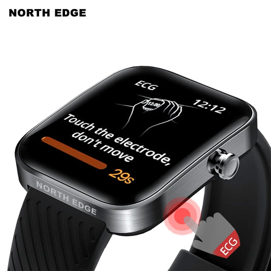 Reloj inteligente NORTH EDGE para hombres y mujeres con esfera cuadrada, deportes, Fiess, ECG, presión arterial, oxígeno, estrés, reloj inteligente para IOS y Android