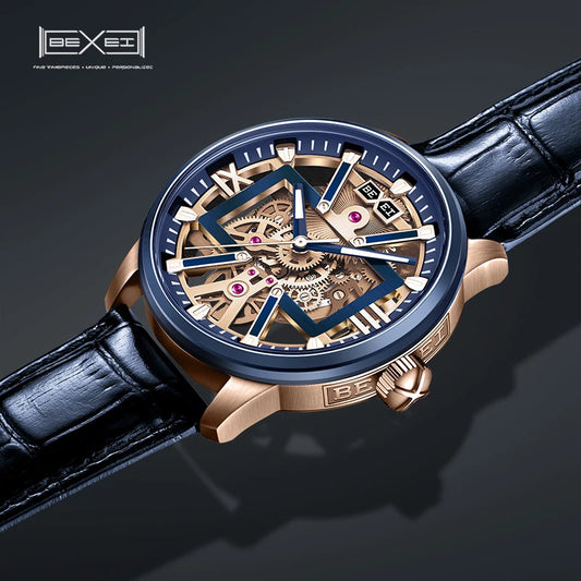 BEXEI 9053 Automatic mechanical fashion Man watch Luxury  skeleton synthetic sapphire waterproof BX-015 movement Reserve 72H