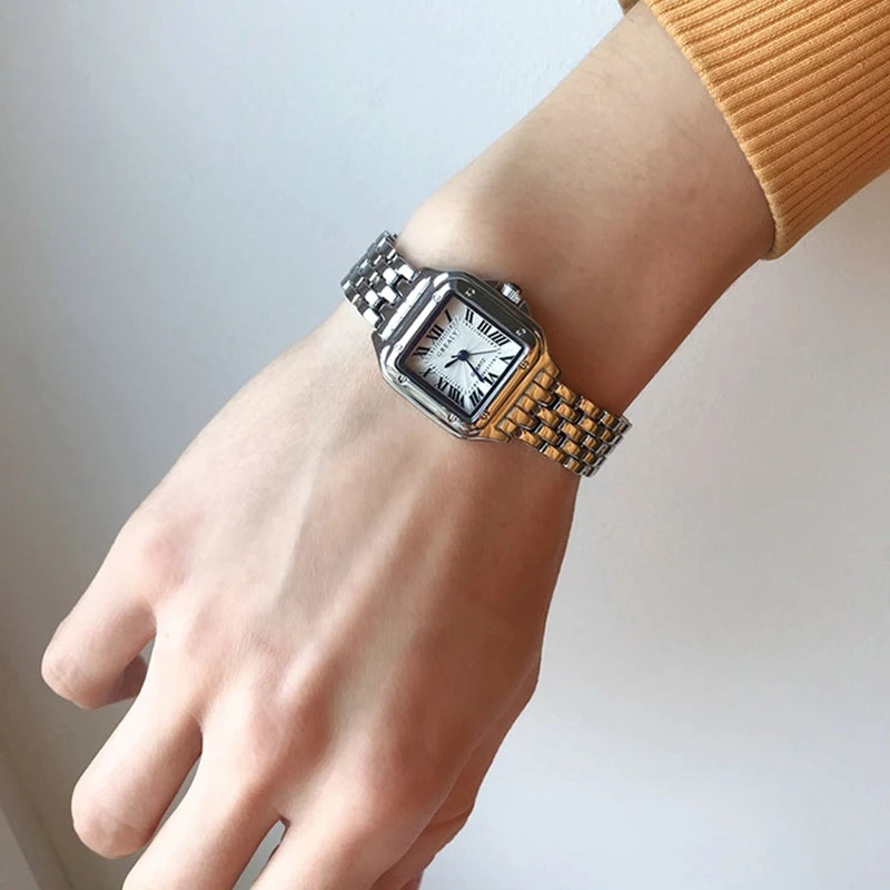 Relojes cuadrados a la moda para mujer, marca 2021, reloj de pulsera de cuarzo para mujer, reloj clásico plateado Simple con banda de acero para mujer, Zegarek Damski