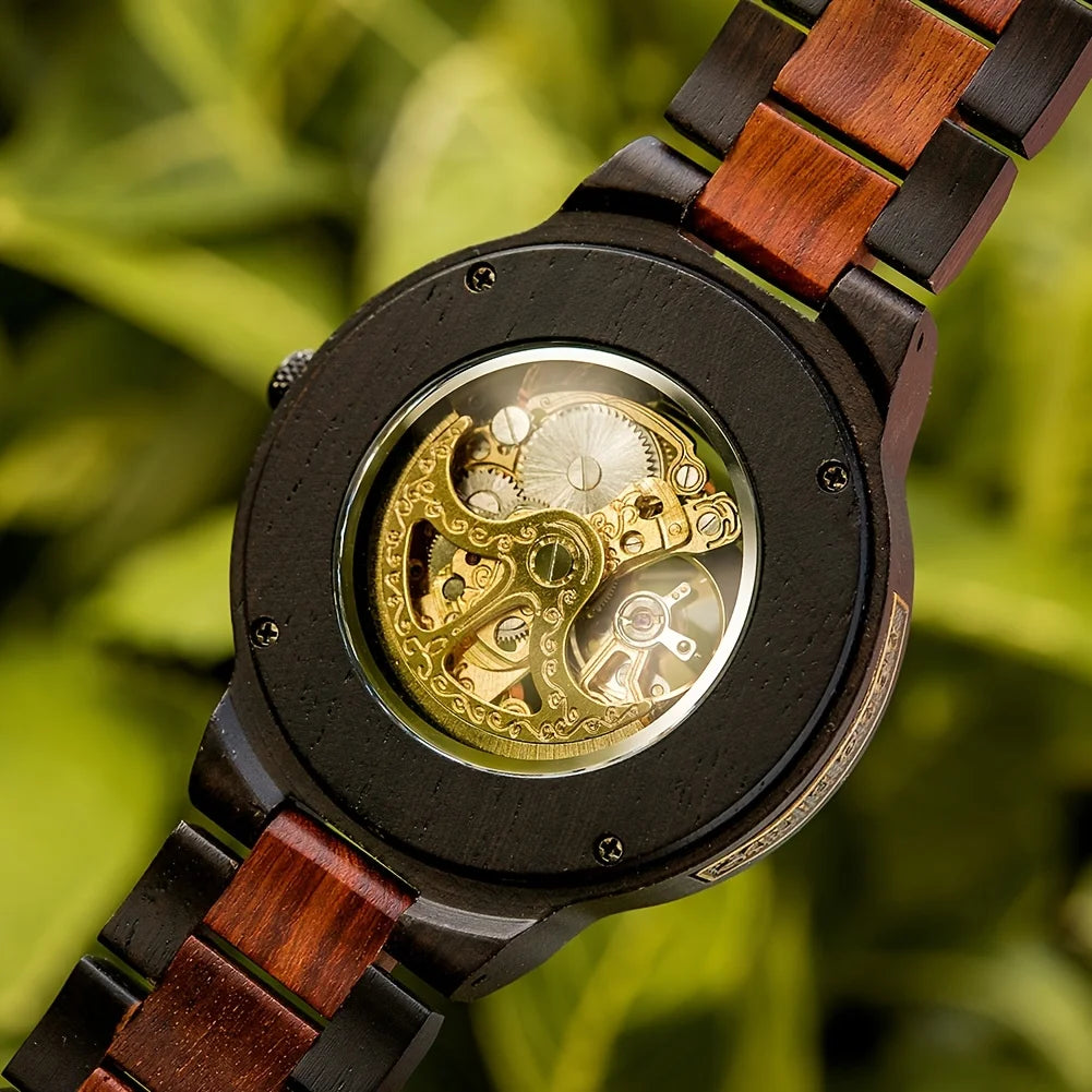 BOBO BIRD reloj mecánico automático de sándalo hueco para hombre, reloj de pulsera con caja de madera, envío directo personalizado