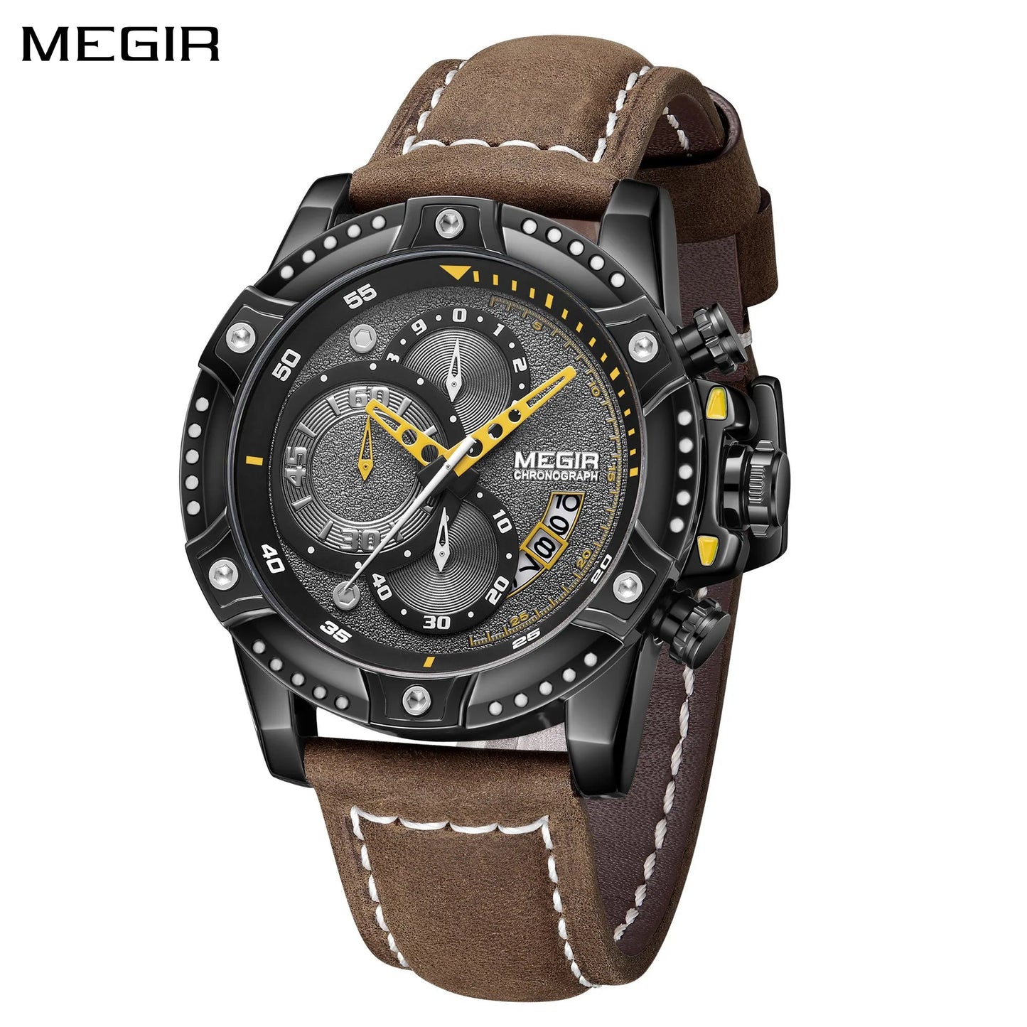 Reloj MEGIR para Hombre, Reloj de moda para Hombre, cronógrafo, cinturón de cuero, Reloj de pulsera de cuarzo informal, Reloj deportivo resistente al agua para Hombre, Reloj para Hombre