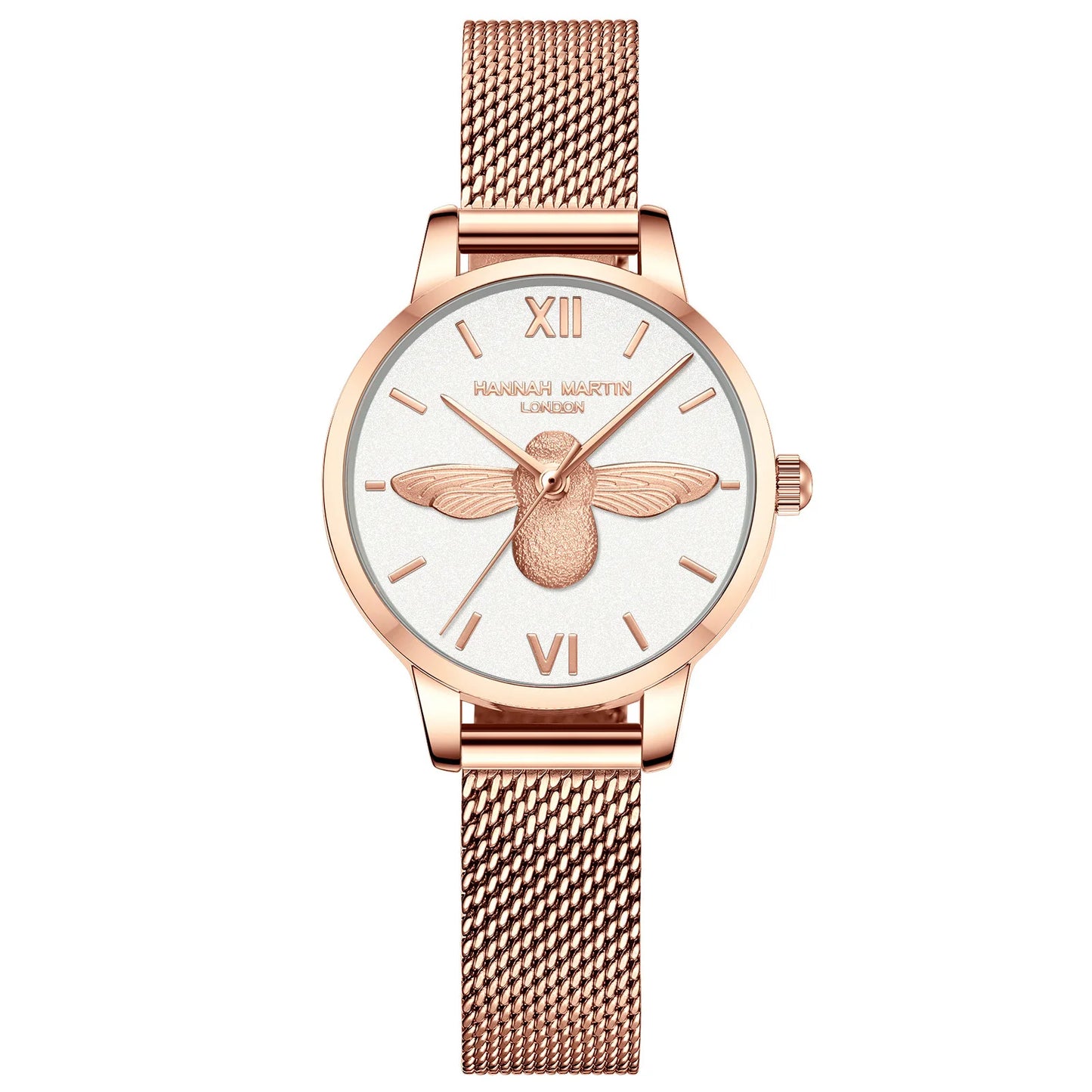 HANNAH MARTIN relojes para Mujer 3D Little Bee Dial movimiento de cuarzo japonés correa de malla de moda Reloj de Mujer pulsera Reloj de Mujer