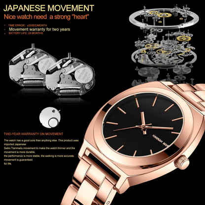 Relojes HANNAH MARTIN para Mujer, tipo cubo de vino, movimiento de cuarzo japonés, cadena de acero de precisión resistente al agua, Reloj para Mujer