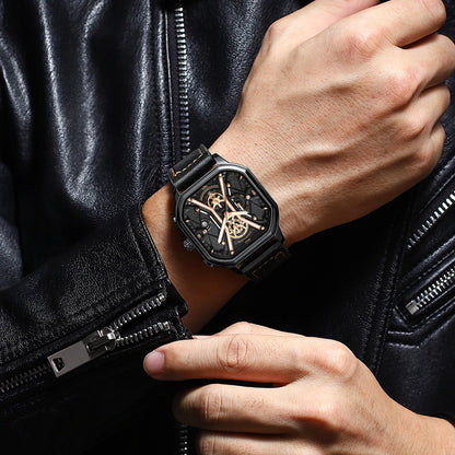 POEDAGAR, relojes de pulsera a la moda para hombre, cronógrafo de lujo luminoso, resistente al agua, reloj con fecha para hombre, esfera cuadrada, relojes de cuarzo de cuero para hombre