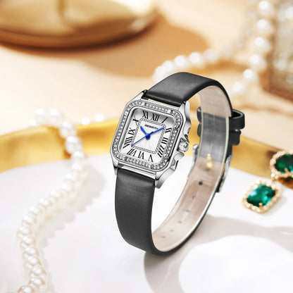 Fashion REBIRTH Top Brand Simple And Leisure Women's Quartz Leather Adhesive Tape Exquisite Diamond Gift Watches