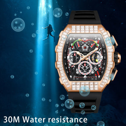 Nuevo reloj de lujo para hombre ONOLA, diseño único con incrustaciones de diamantes, reloj mecánico automático con cinta resistente al agua para hombre