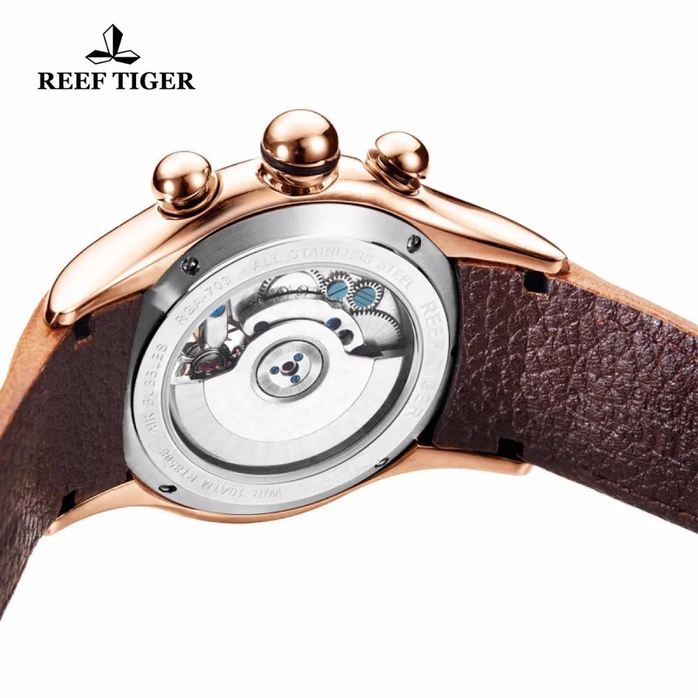 Reef Tiger/RT relojes deportivos luminosos automáticos para hombre Tourbillon de acero calendario mes zafiro reloj resistente al agua RGA703