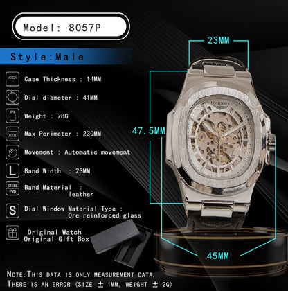 Longlux Reloj para Hombre Reloj Automático para Hombre Moda Informal Diseño Hueco Cuero 7 Colores para Elegir, Regalo para Hombre