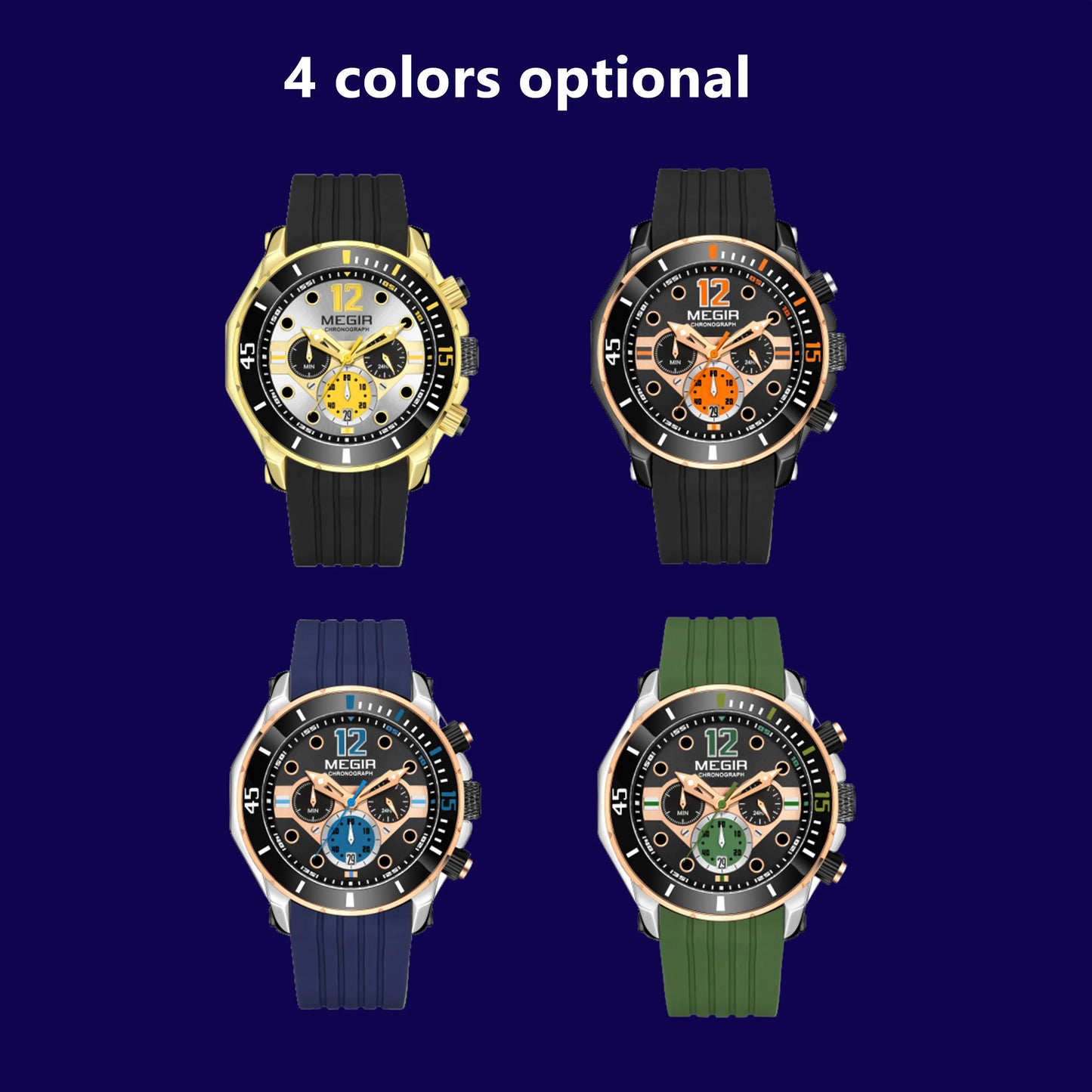 MEGIR Fashion Military Watches for Men Luxury Sports Quartz Chronograph Waterproof Calendar Luminous WristWatch Clock Gift