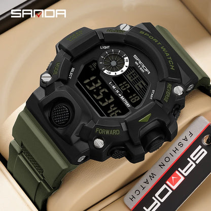 Fashion Sanda Top Brand Men Outdoor Sports  Multifunctional Led Digial Electronic 5atm Waterproof Military Luminous Wrist Watch