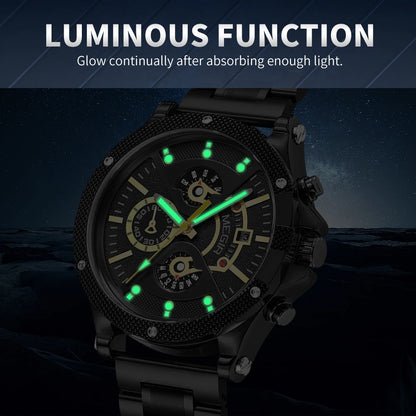 Reloj de cuarzo de marca de lujo MEGIR, relojes de pulsera militares deportivos para hombres, manecillas luminosas, reloj de acero inoxidable resistente al agua, cronógrafo