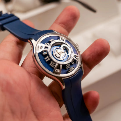 OBLVLO marca superior motor curvatura barco estrella reloj automático de goma hombres superluminoso luz nocturna azul relojes automáticos BLM