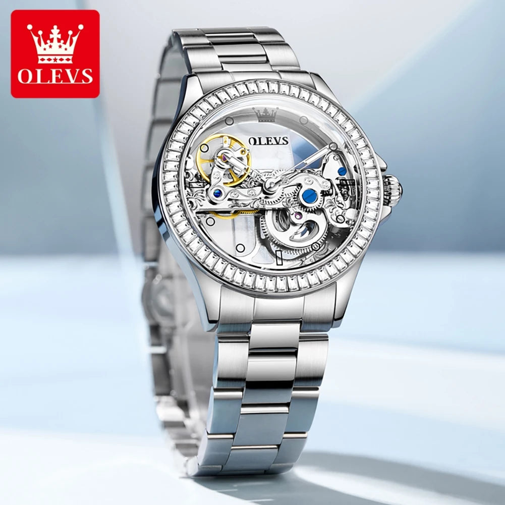 OLEVS 6699, reloj mecánico Original de lujo para mujer, reloj de pulsera con esqueleto hueco, marca superior, relojes impermeables a la moda para mujer 2024