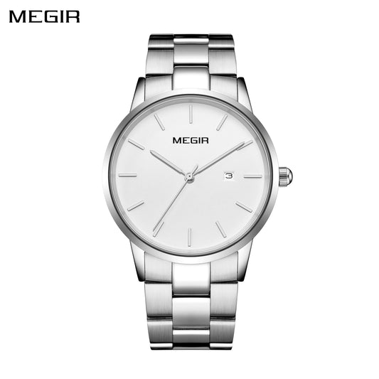 Reloj MEGIR de cuarzo con correa de acero inoxidable de lujo para hombre, reloj de pulsera de negocios, Esfera Grande, reloj deportivo resistente al agua con calendario, Montre Homme