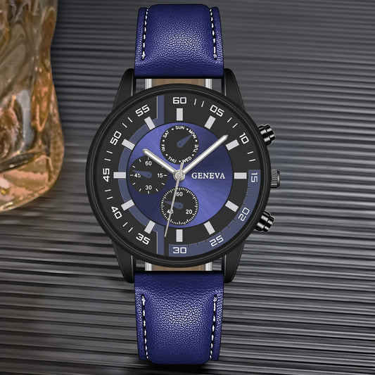 Reloj de marca de lujo para hombre, relojes de cuarzo de negocios para hombre, relojes de pulsera con correa de cuero con esfera redonda grande, Reloj de regalo para Hombre