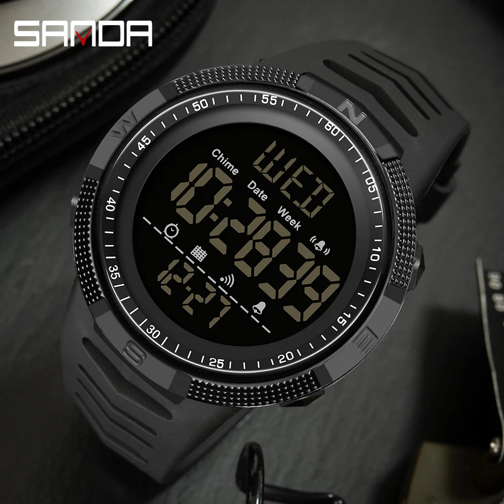 Fashion SANDA Top Brand Waterproof Men Watch Multifunctional Luminous Digital Wristwatch Outdoors Sports Student Watches 6014