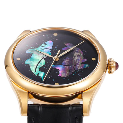 HUASUO Luxury 38mm Lacquer Mother-of-pearl Inlay Men's Watch Sapphire Crystal SW200 Automatic Movement Chinese Style Wristwatch