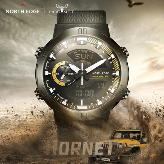 NORTH EDGE Reloj para exteriores para Hombre, medidor de velocidad, Reloj despertador de hora mundial, correa de silicona deportiva resistente al agua hasta 50M, Reloj para Hombre