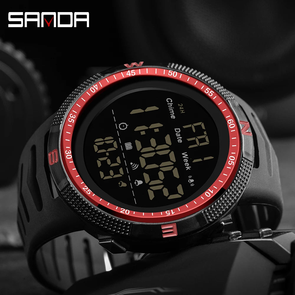 Fashion SANDA Top Brand Waterproof Men Watch Multifunctional Luminous Digital Wristwatch Outdoors Sports Student Watches 6014