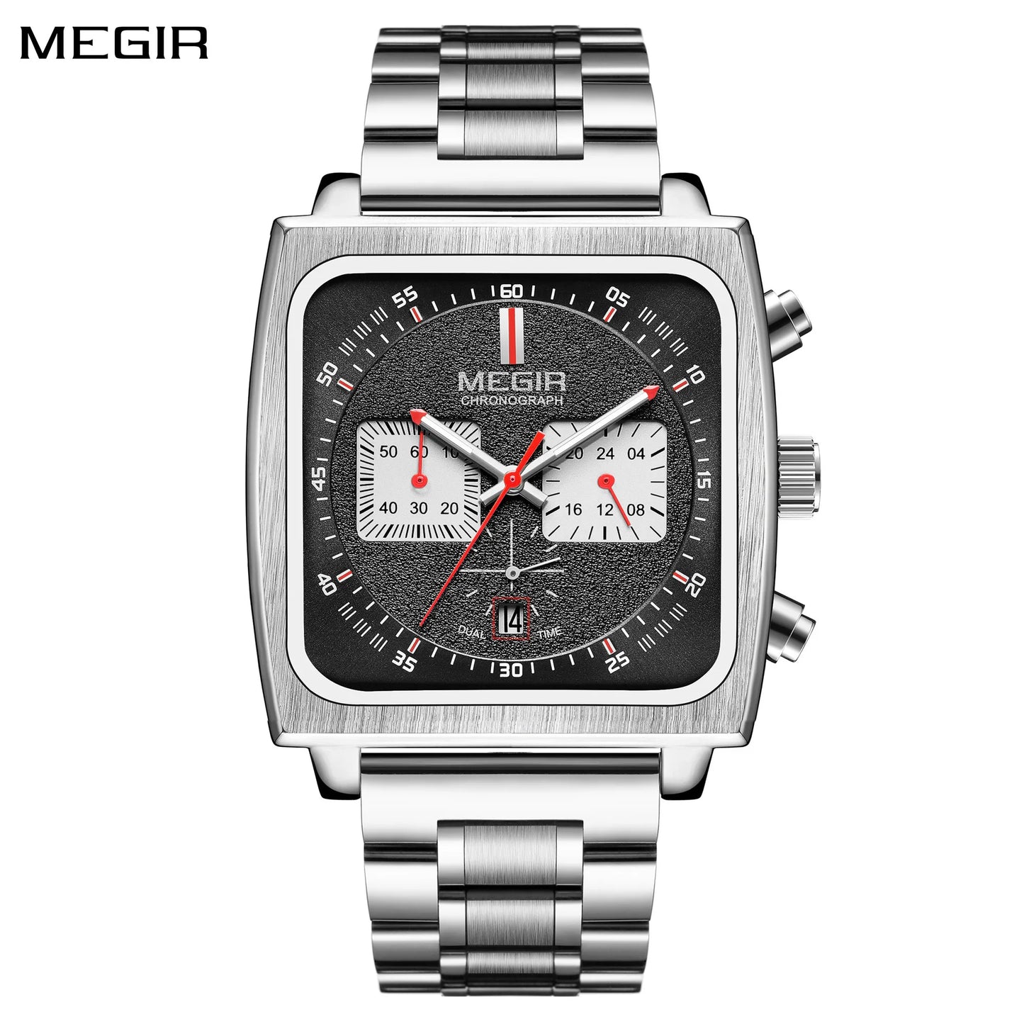 Relojes MEGIR con esfera cuadrada para hombre, reloj deportivo de cuarzo de lujo, reloj cronógrafo con indicador de fecha de 24 horas, reloj de pulsera luminoso resistente al agua