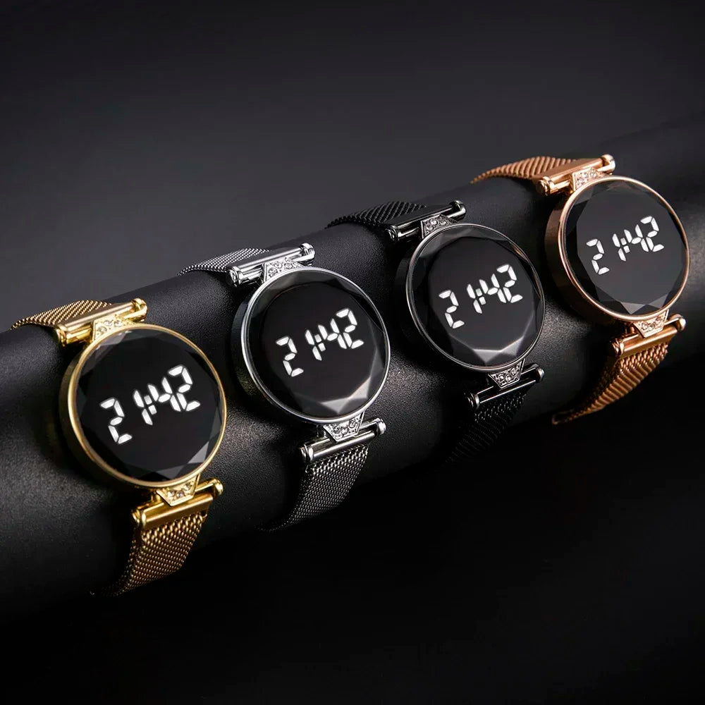 Relojes de lujo para Mujer, Reloj de pulsera de acero inoxidable y oro rosa para Mujer, Reloj Digital LED para Mujer, Reloj electrónico 2024