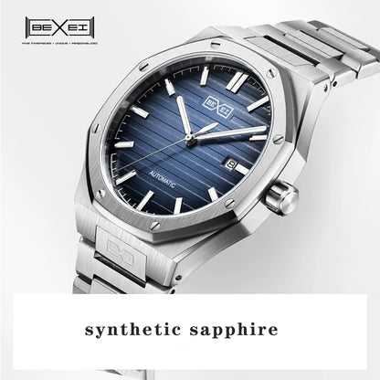 BEXEI 9093 Automatic mechanical watch for man synthetic sapphire Gradient dial Classic octagonal design waterproof  Reserve 80H