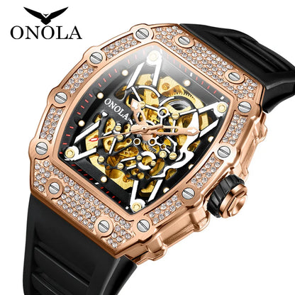 ONOLA-Reloj de diamantes para hombre, relojes mecánicos automáticos de lujo, a la moda, resistentes al agua, novedad de 2022