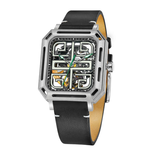 OBLVLO-relojes automáticos para hombre, 38MM, reloj de pulsera mecánico rectangular de lujo, luminoso, resistente al agua hasta 50M, esfera con mecanismo al descubierto y espejo de zafiro