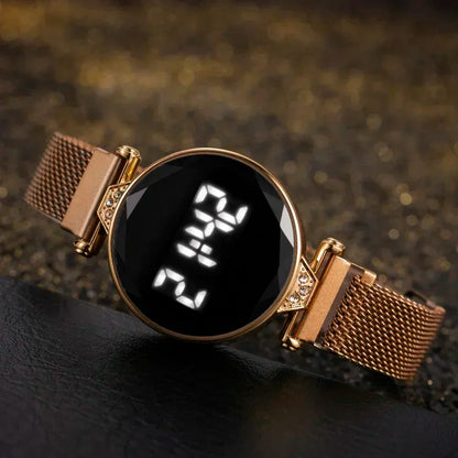 Relojes de lujo para Mujer, Reloj de pulsera de acero inoxidable y oro rosa para Mujer, Reloj Digital LED para Mujer, Reloj electrónico 2024