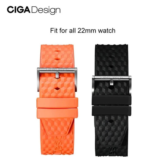 CIGA Design-correas de reloj de silicona originales, 22mm, pulsera de liberación rápida, hebilla de Pin, correas de reloj negras/naranjas para reloj de pulsera para hombre