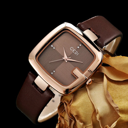 Fashin Gedi Brand Women Square Clock Minimalist Waterproof Quartz Ladies Clock Brown Leather Casual Simple Female Wrist Watches