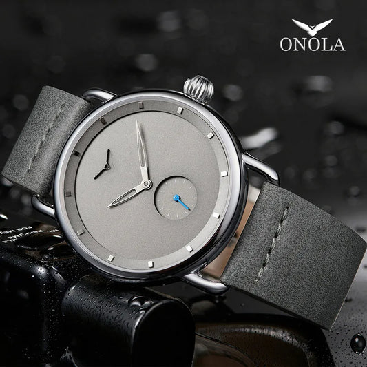 Reloj informal para hombre, marca ONOLA, reloj de pulsera de cuarzo, reloj de cuero simple resistente al agua para hombre, relojes de lujo