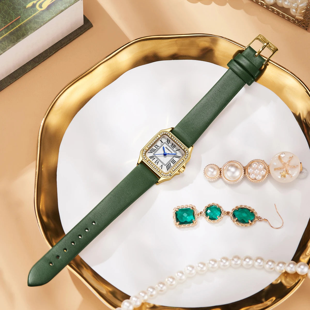 Fashion REBIRTH Top Brand Simple And Leisure Women's Quartz Leather Adhesive Tape Exquisite Diamond Gift Watches