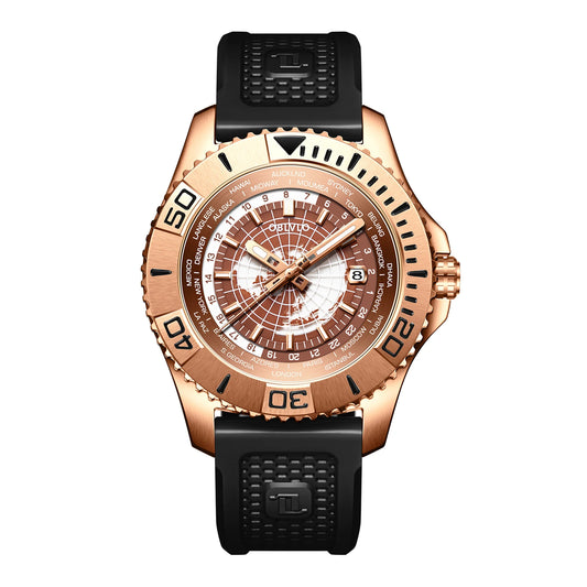 OBLVLO-relojes automáticos para hombre, reloj de pulsera mecánico de buceo de 43,5 MM, hora mundial luminosa, fecha luminosa de zafiro resistente al agua hasta 100M