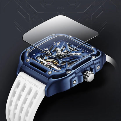 Mark Fairwhale Men Automatic Watch 42mm Square Luxury Watches 21 Jewels Mechanical Wristwatch Waterproof Luminous Skeleton Dial