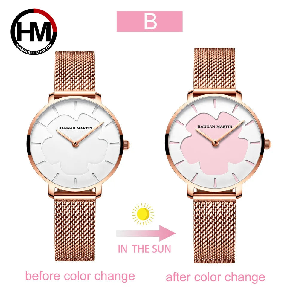 HANNAH MARTIN Reloj de Mujer 33mm tecnología negra UV fotocromático sol moda Casual Reloj de malla impermeable para Mujer Reloj de Mujer