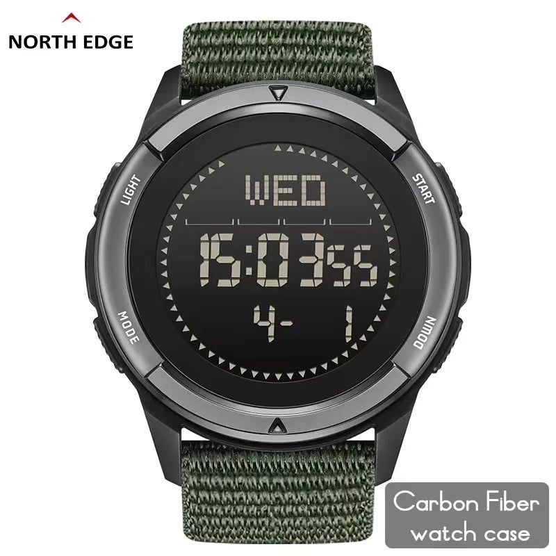 Reloj NORTH EDGE para hombre ALPS 45MM deportes al aire libre natación metrónomo brújula impermeable caja de fibra de carbono correa de nailon reloj para hombre